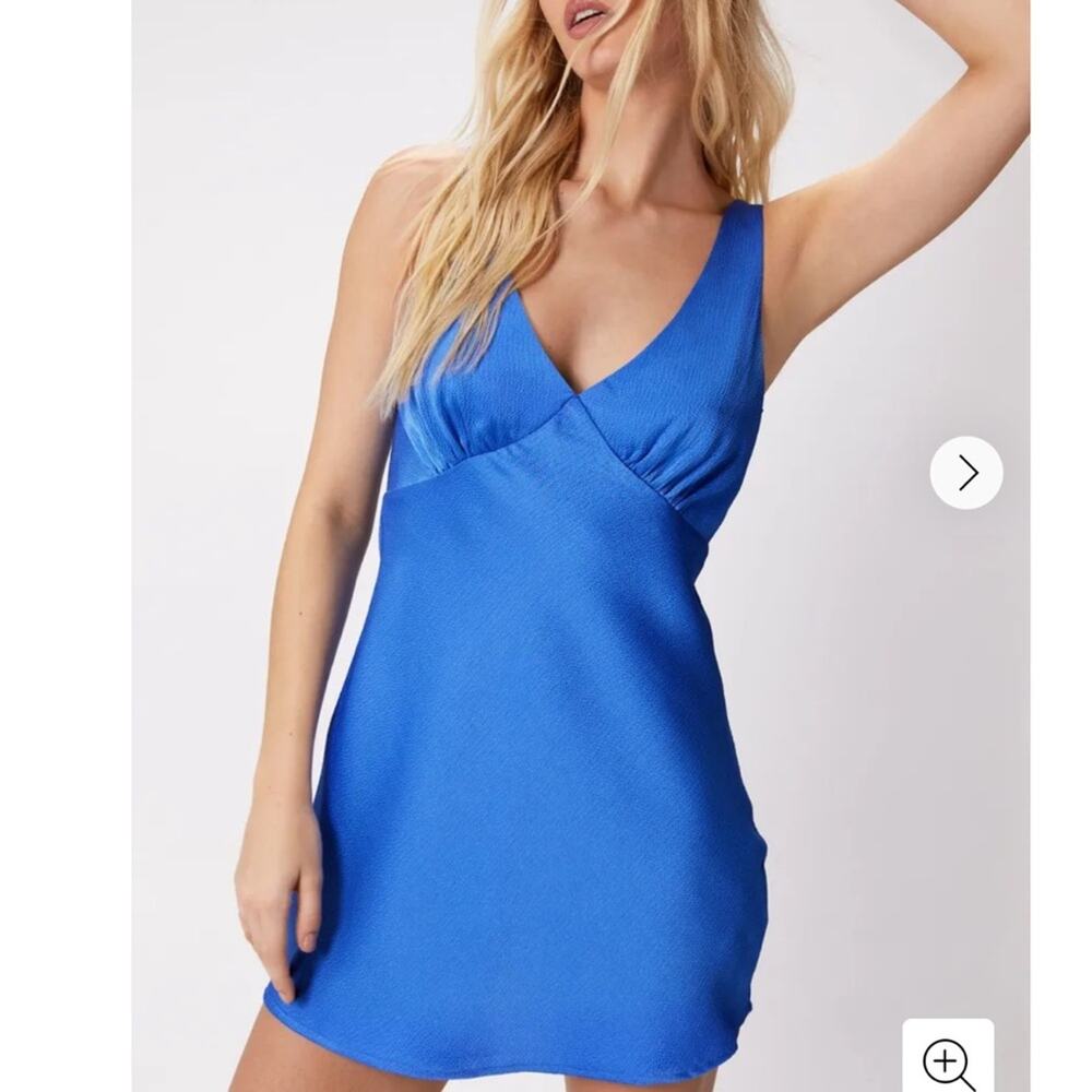 NastyGal Satin V Neck Ruched Mini Dress